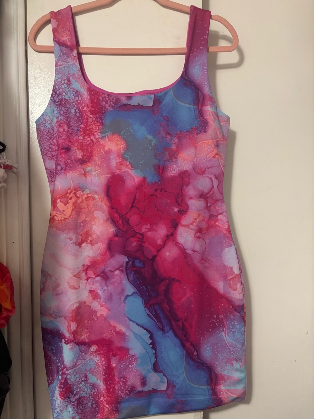Abstract Watercolor Bodycon Dress - Pink Blue